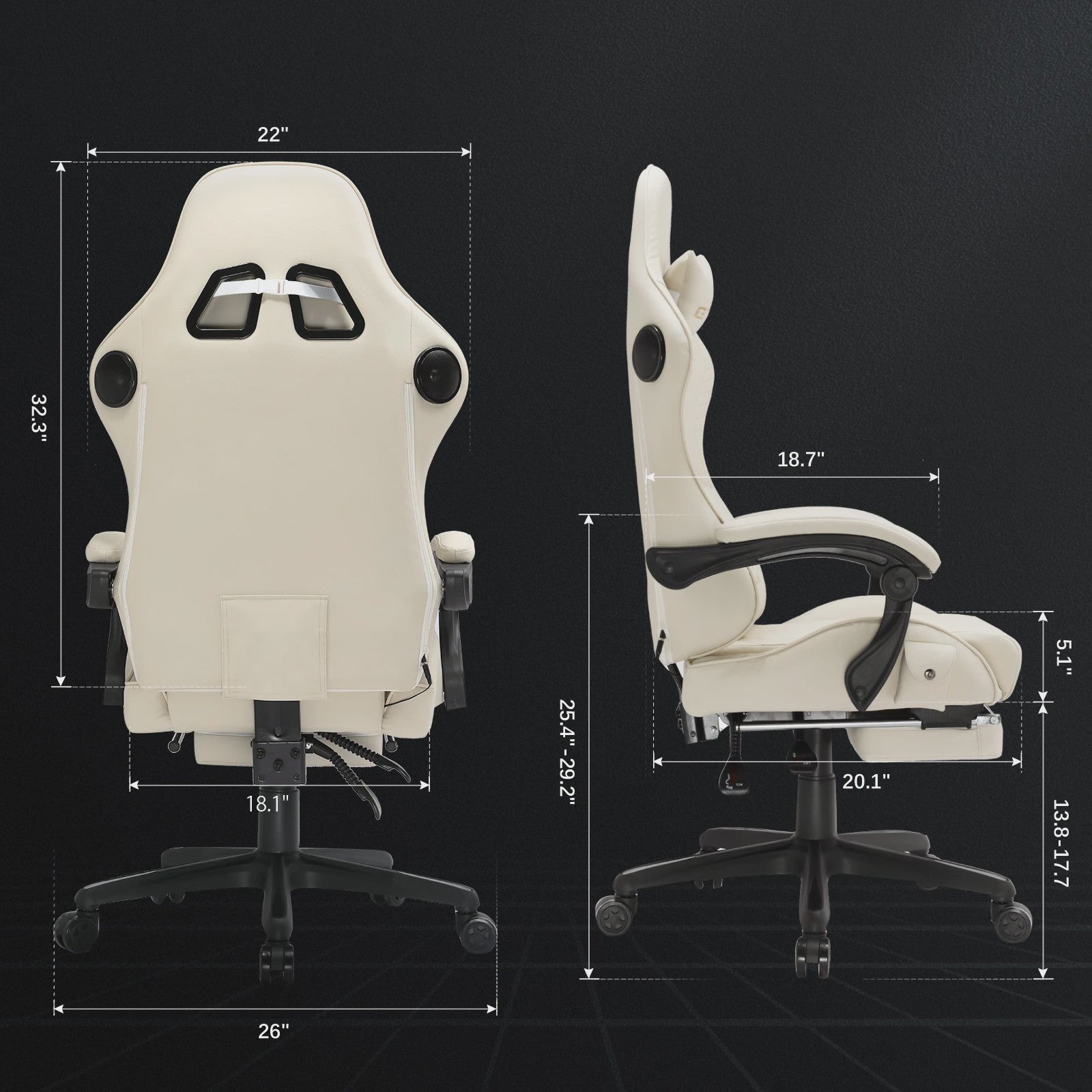 GTPLAYER Ergonomische Gaming Stoel met Voetensteun en Muziek Speakers tot 150kg
