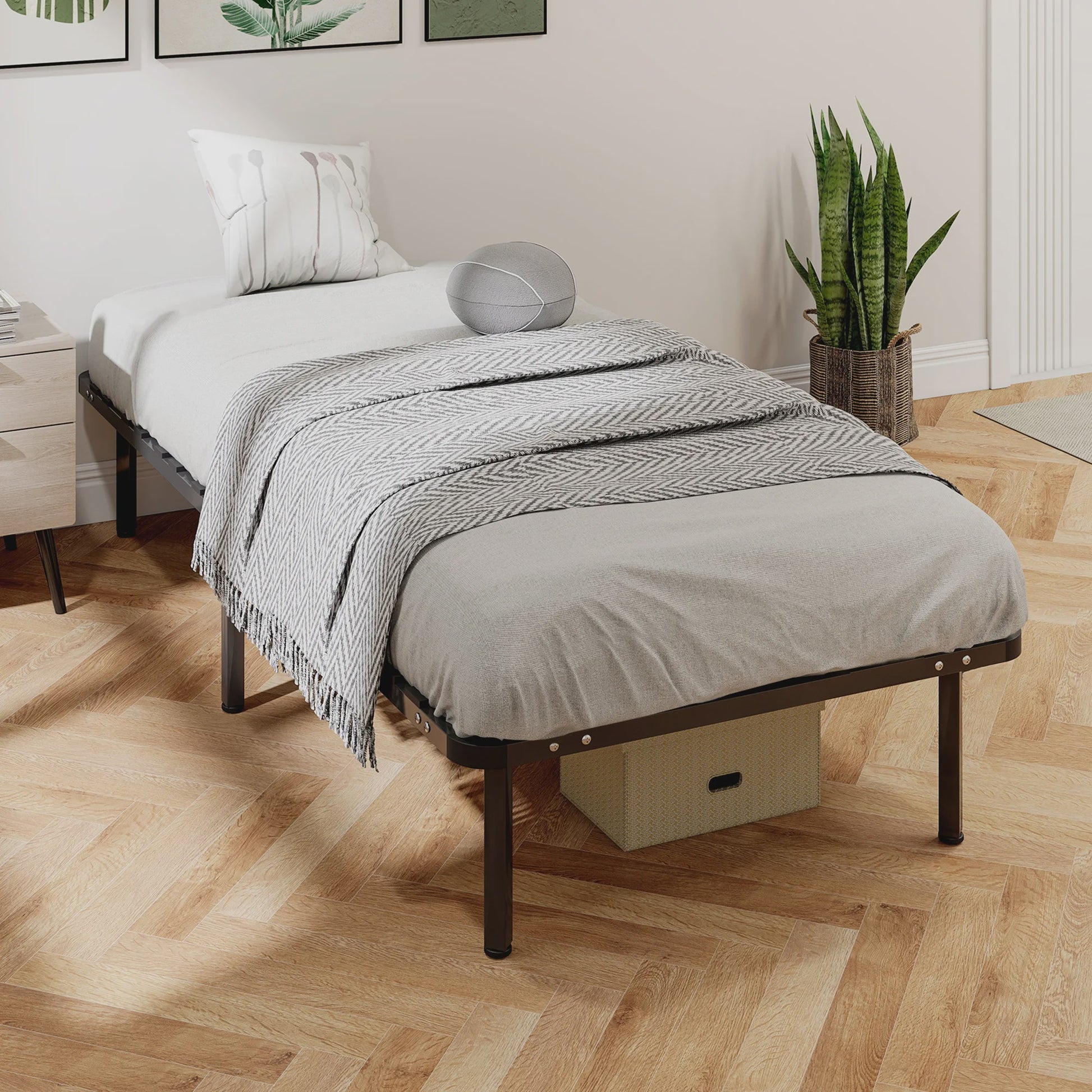 HOMCOM Bedframe 90x190 cm - Stevig Lattenbodem Bed met Opbergruimte