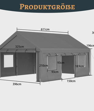 6x4x3m All-Weather Tent - Waterdichte Garage, UV-bescherming, Roll-Up Ramen - Grijs