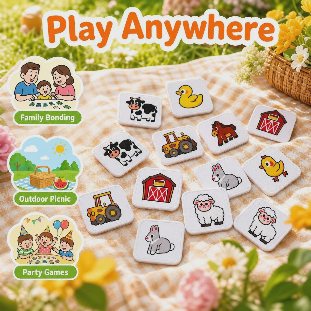 Felt Boerderij Dieren Memory Spel voor Peuters - Educatief en Reisvriendelijk Speelgoed