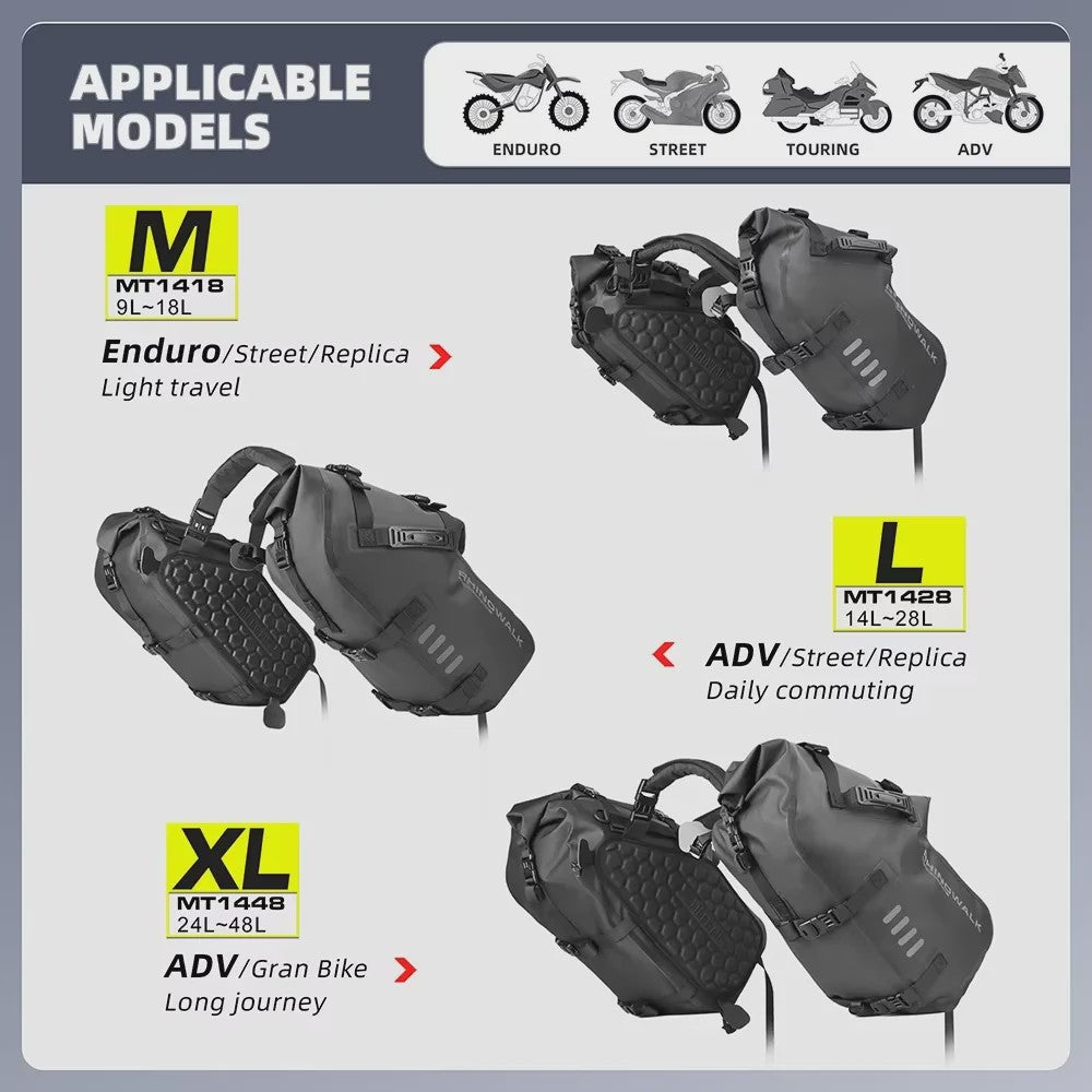 Rhinowalk Waterdichte Motor Zadel Tassen - 18L, 28L, 48L - Motorfiets Bagage Opslag