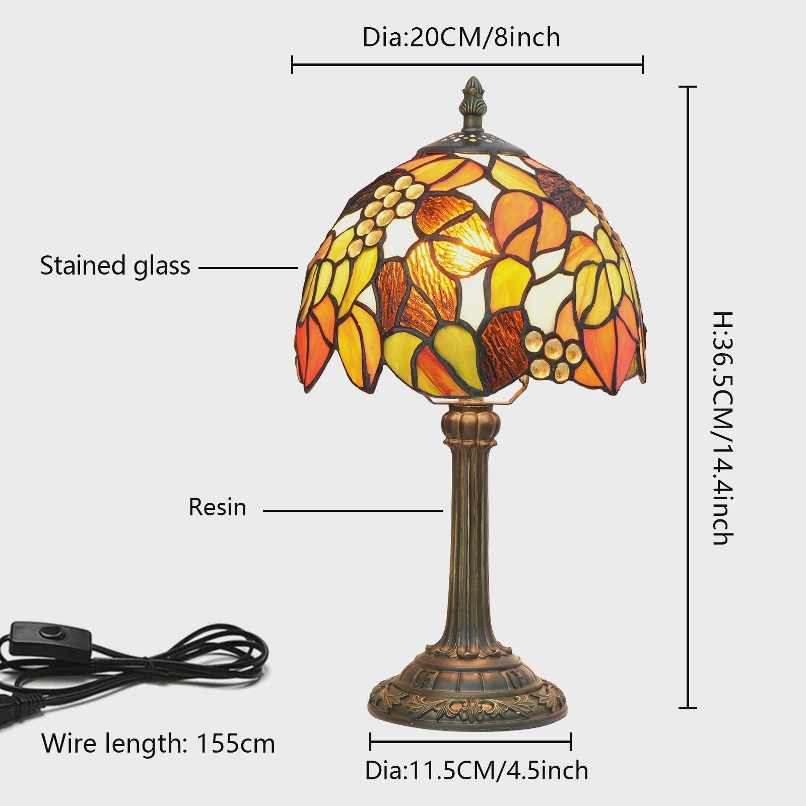 Vintage Stijl Tiffany Tafellamp - 20cm Breed Kleurrijk Glas - Sfeervolle Leeslamp
