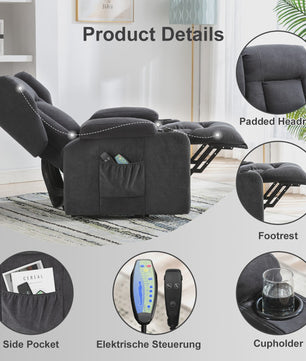 Elektrische Relaxfauteuil met Sta-Op Functie, Massage en Stoffen Bekleding