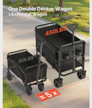 Dubbeldeks inklapbare transportkar - 300L, 450lbs, All-Terrain wielen