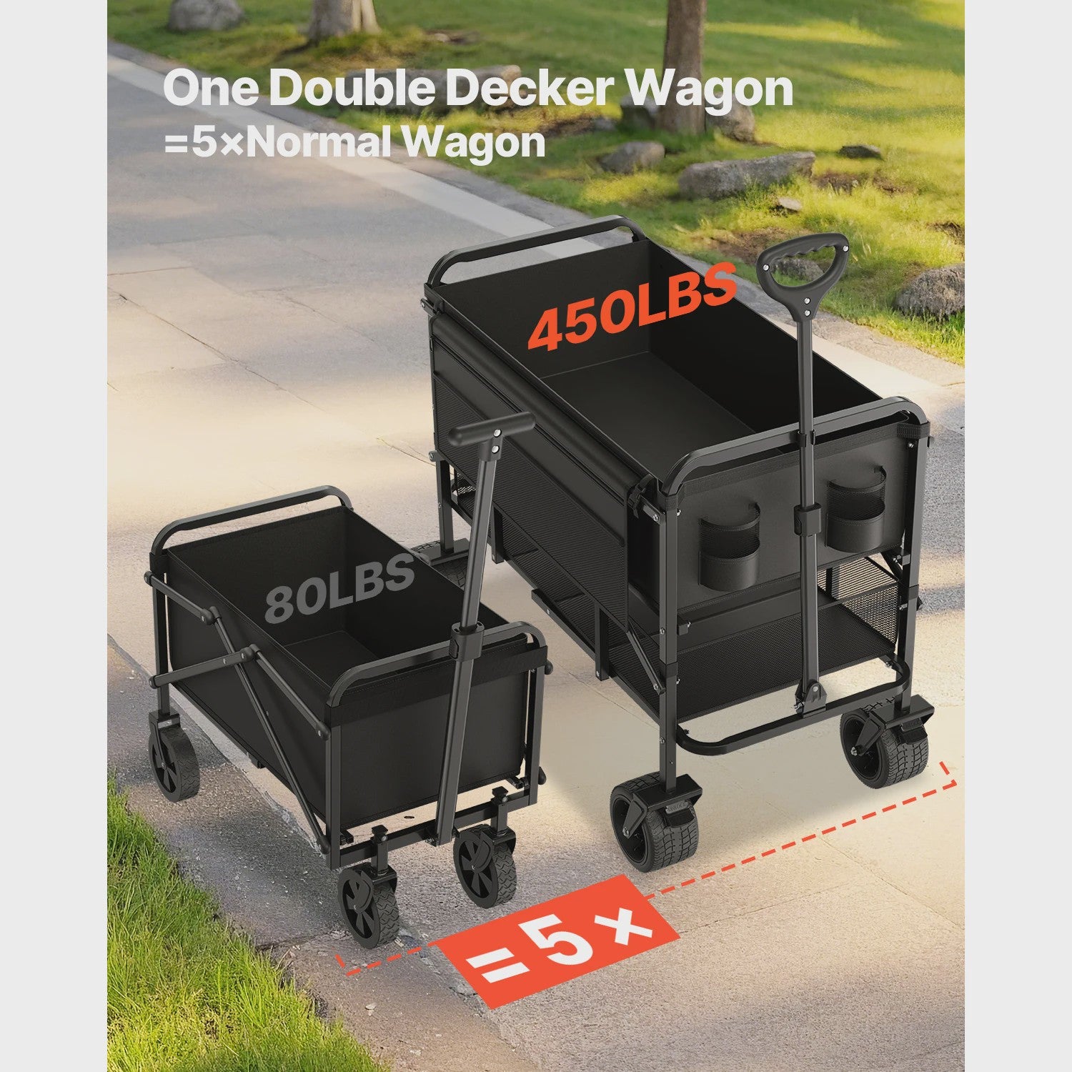 Dubbeldeks inklapbare transportkar - 300L, 450lbs, All-Terrain wielen