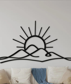 Metal Muurdecoratie Zonsondergang met Bergen - Boho Stijl Wanddecoratie