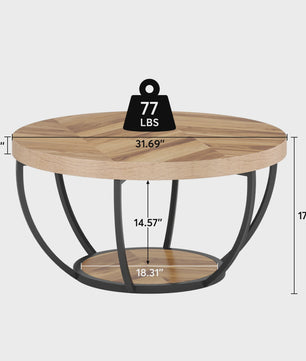Industriële Ronde Salontafel met 2 Lagen Opslag - 31.7 inch