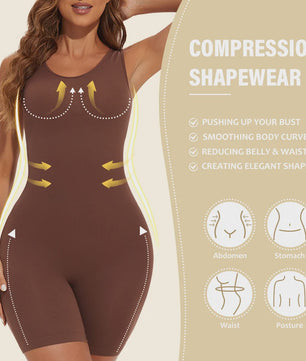 Naadloze Body Shaper Bodysuit met Brede Bandjes - Volledige Compressie & Dij Slimming