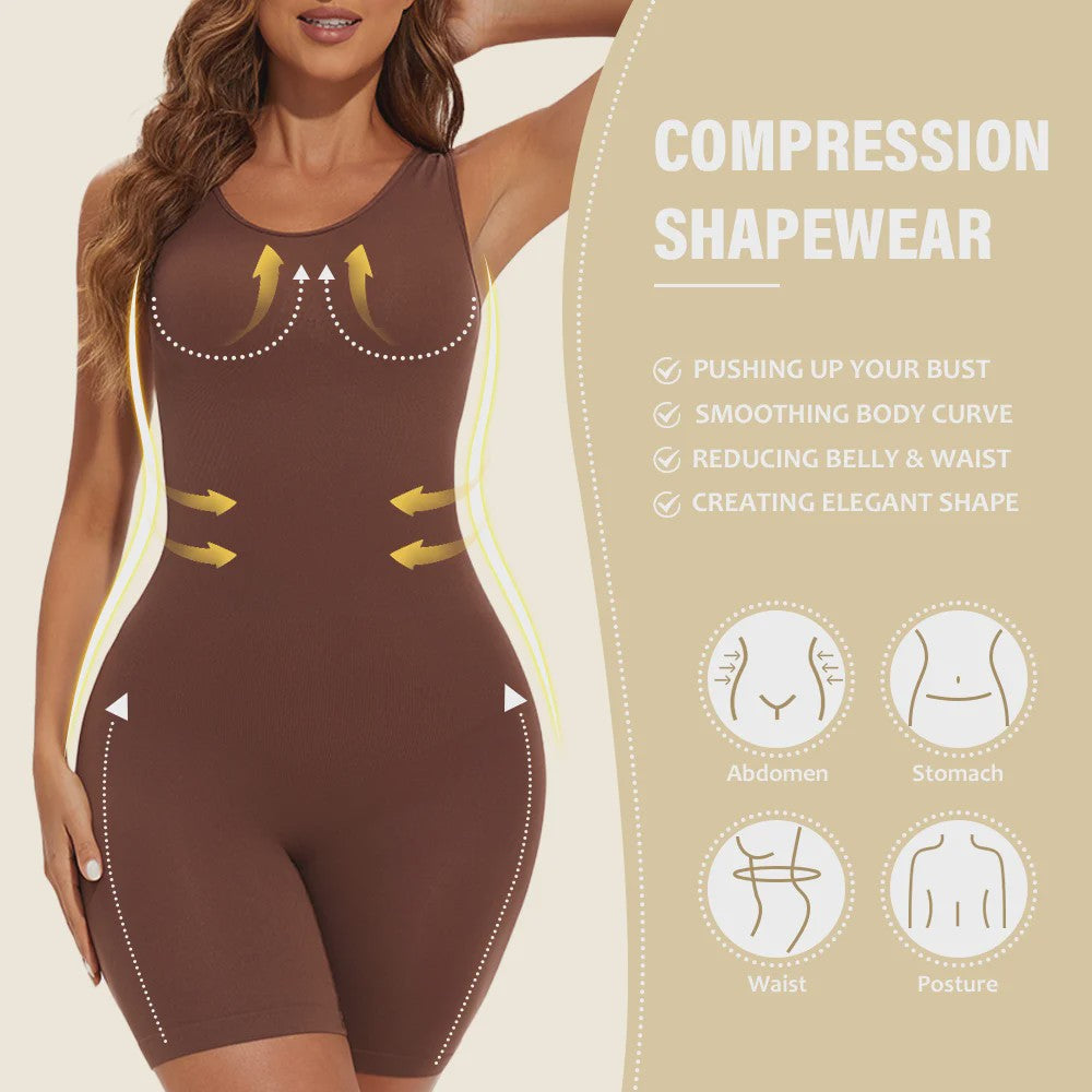Naadloze Body Shaper Bodysuit met Brede Bandjes - Volledige Compressie & Dij Slimming