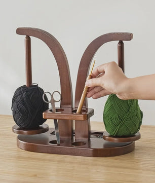 Houten Garenhouder met 2 Roterende Spindels & Opbergvak - Ideaal voor Breien en Haken