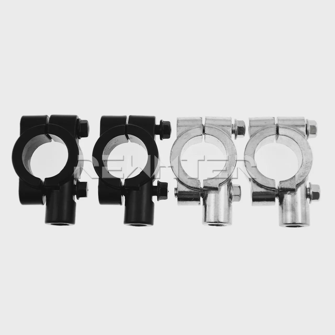 Set van 2 Motor Stuur Spiegelhouders - Zwart/Zilver - Universele Klemmen 22/25mm