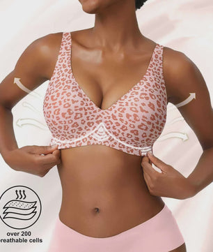 Seamless Beugelvrije BH met Luipaardprint - Diepe V-hals & Push-up Effect