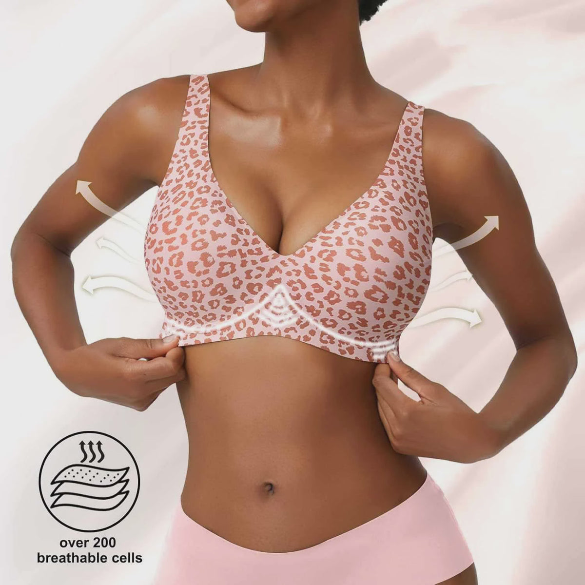 Seamless Beugelvrije BH met Luipaardprint - Diepe V-hals & Push-up Effect