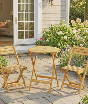Outsunny 3-delige Inklapbare Bisterset van Acaciahout met Ronde Tafel en 2 Stoelen