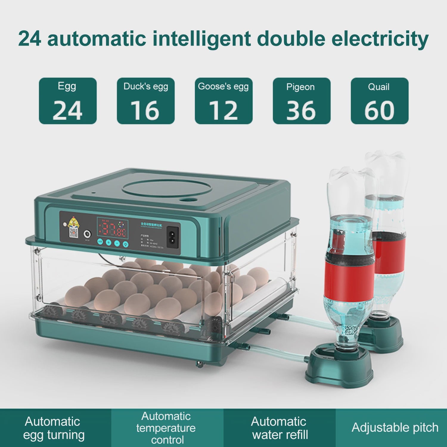 Automatische Broedmachine voor 9-48 Eieren met Constante Temperatuur & Automatische Keerfunctie