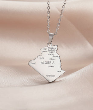 Algerije Kaart Ketting & Sleutelhanger Set - Roestvrij Staal, Stijlvolle Afrikaanse Sieraden
