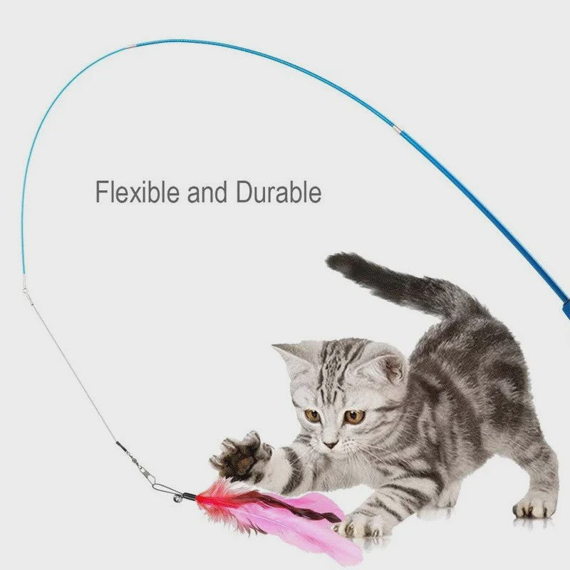 11-delige Katten Speelgoed Set met Veren en Intrekbare Hengel - Interactief Plezier voor Jouw Kat