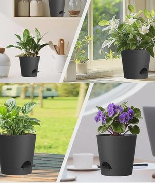 Set van 6 Zelfwaterende Plantenpotten met Onderzetter - Ideaal voor Binnen & Buiten
