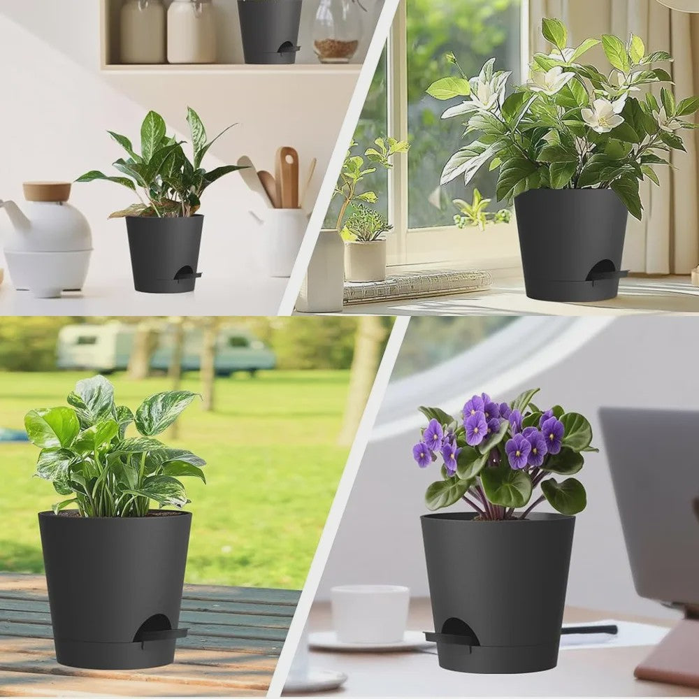 Set van 6 Zelfwaterende Plantenpotten met Onderzetter - Ideaal voor Binnen & Buiten