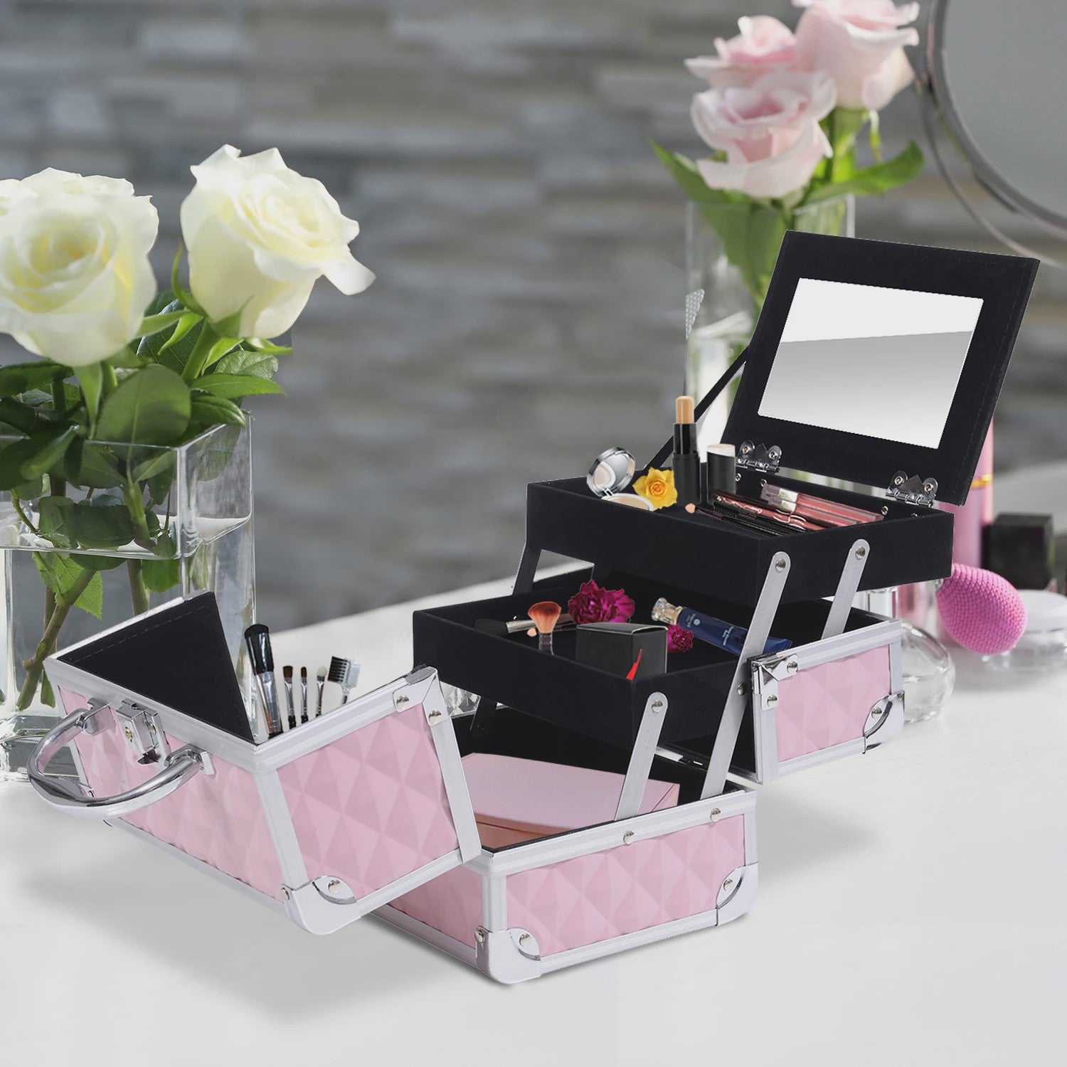 Homcom Make-up Koffer & Cosmetica Organizer - Compact & Roze (20x15x15cm)
