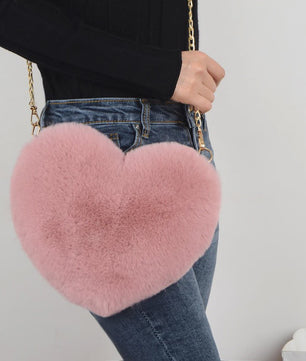 Schattige Hartvormige Pluche Schoudertas met Ketting - Dames Crossbody Tas