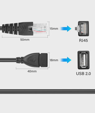 2x USB Female naar RJ45 Male Adapterkabel - Netwerk Converter voor Camera, Router, Laptop