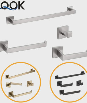 Complete Badkamer Accessoires Set - Zwart & Geborsteld Staal