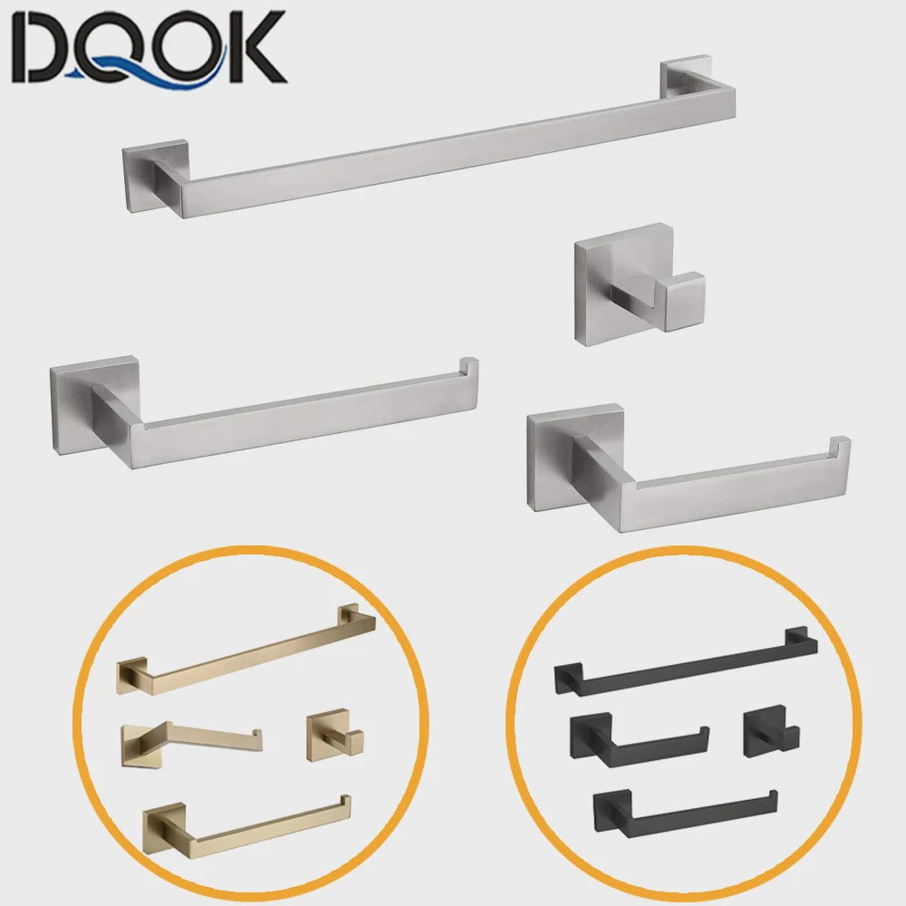 Complete Badkamer Accessoires Set - Zwart & Geborsteld Staal