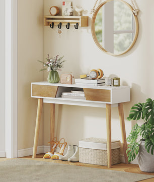 Stijlvolle Hal Console Tafel met 2 Lades en Houten Poten - Wit