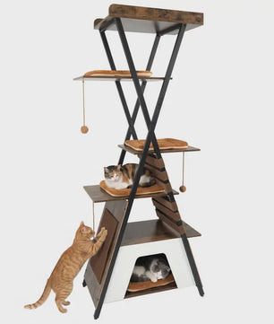 Moderne Kattenkrabpaal met Verhoogd Ligoppervlak en Grote Kattenhol - Bruin