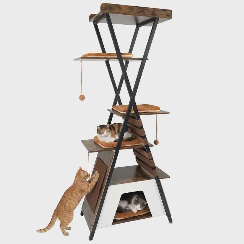Moderne Kattenkrabpaal met Verhoogd Ligoppervlak en Grote Kattenhol - Bruin