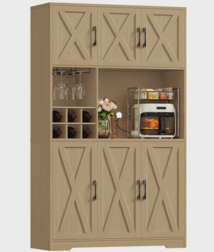 Buffetkast Keuken 106x180cm Wit met 6 Deuren, Flessenhouder & Glazenrek