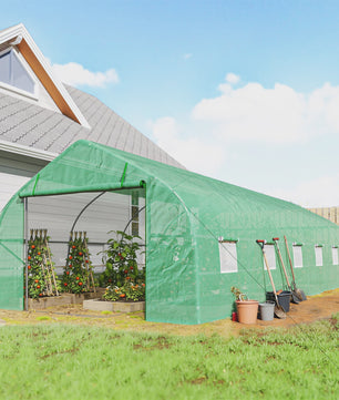 Ruime Tuinkas 8x3x2m met PE-afdekking, Stalen Frame, Roldeur en 12 Ramen