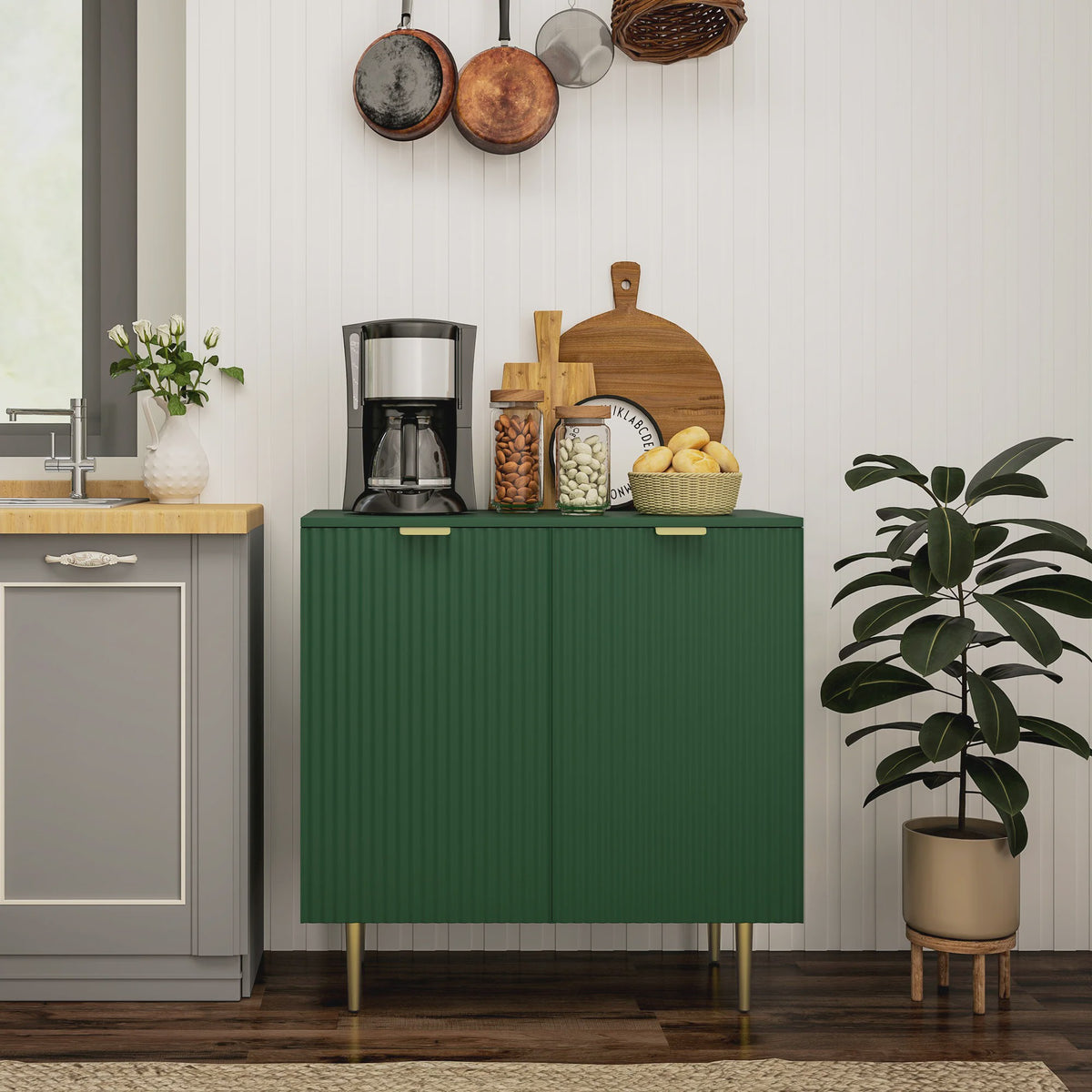 Stijlvolle Groene Buffetkast met 2 Deuren en Verstelbare Plank - Keuken & Woonkamer Opbergmeubel