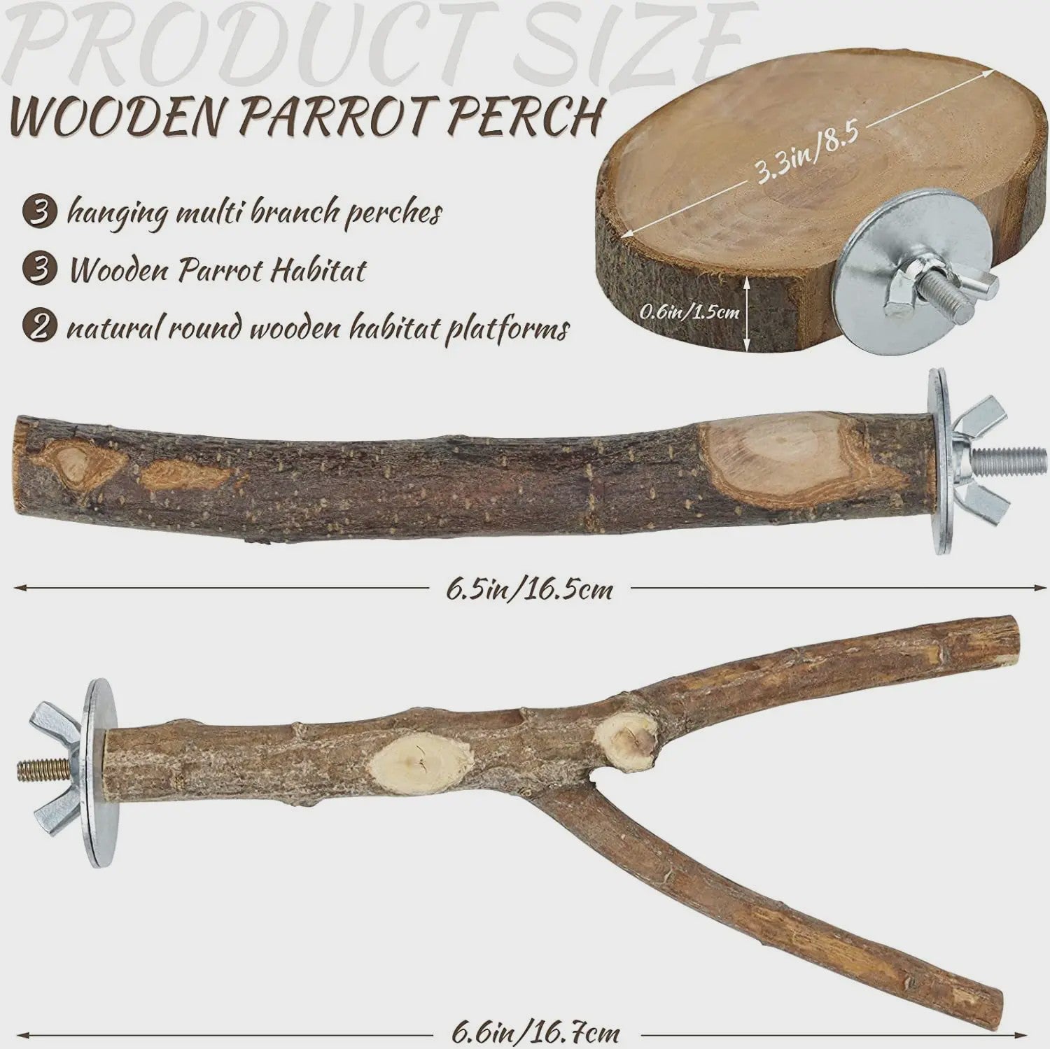 Natuurlijke Houten Papegaai Zitstok Set - Vogelkooi Staande Takken & Platforms