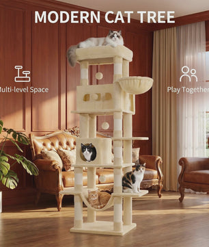 Grote Kattenboom 170 cm - Multi-Level Krabpaal met Ruim Zitplateau & Wasbare Mat - Geschikt voor Maine Coons