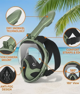 Volledig Gelaat Snorkelmasker met 180° Panoramisch Zicht & Anti-Fog