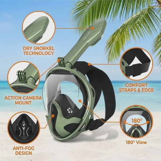 Volledig Gelaat Snorkelmasker met 180° Panoramisch Zicht & Anti-Fog