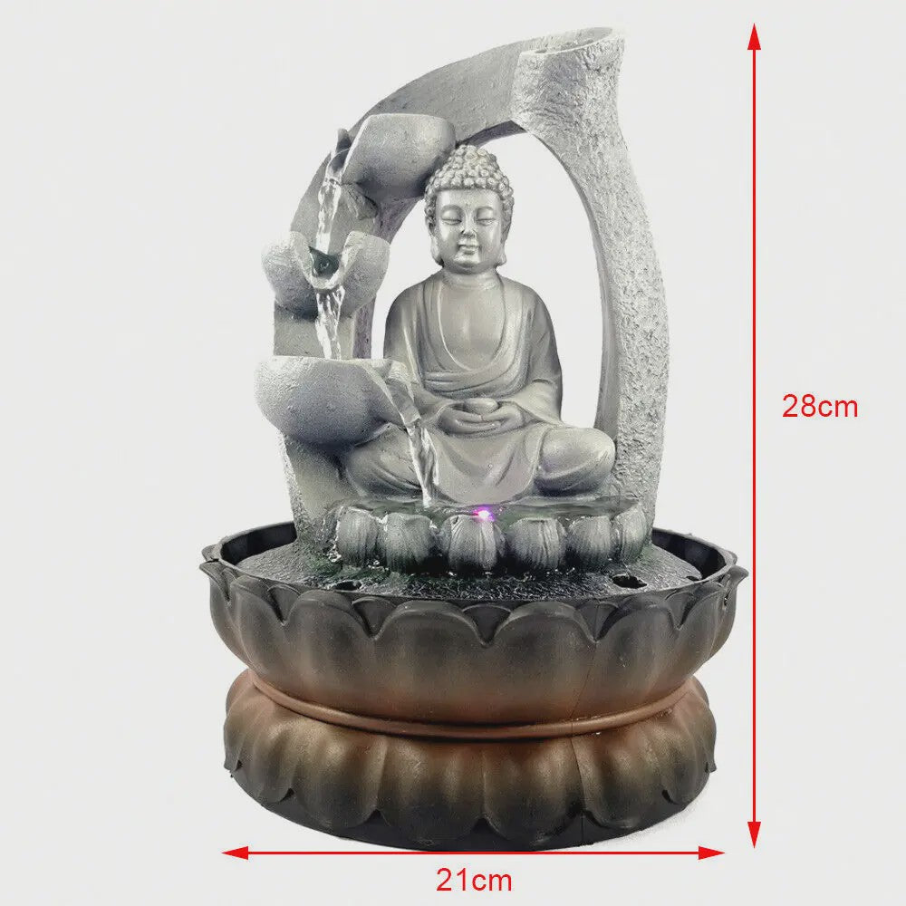 Boeddha Waterfontein met LED Licht en Lotus Basis - Rustgevend Geluid voor Huis, Kantoor, Yoga & Meditatie