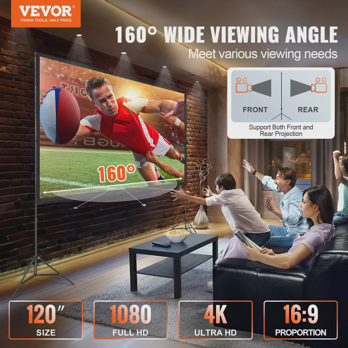 Draagbaar Projectiescherm met Statief - 100/120/150 inch - 16:9 - 4K HD