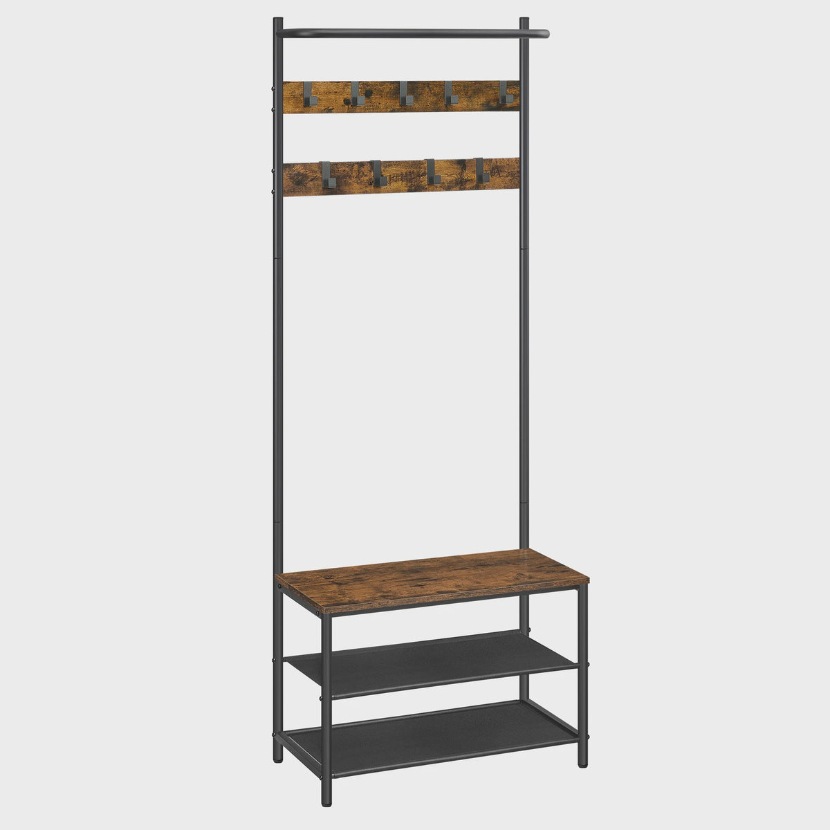 VASAGLE Kapstok met Schoenenbank en 9 Haken - Entree Meubel 64x32.2x180 cm