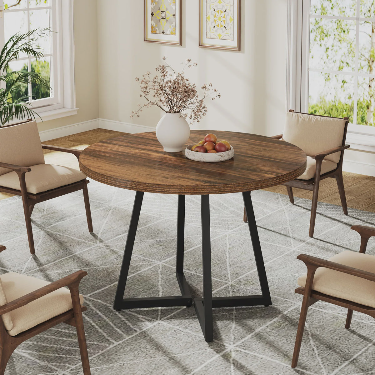 Ronde Eettafel 80cm voor 2-4 Personen - Industrieel Design met Metalen Onderstel