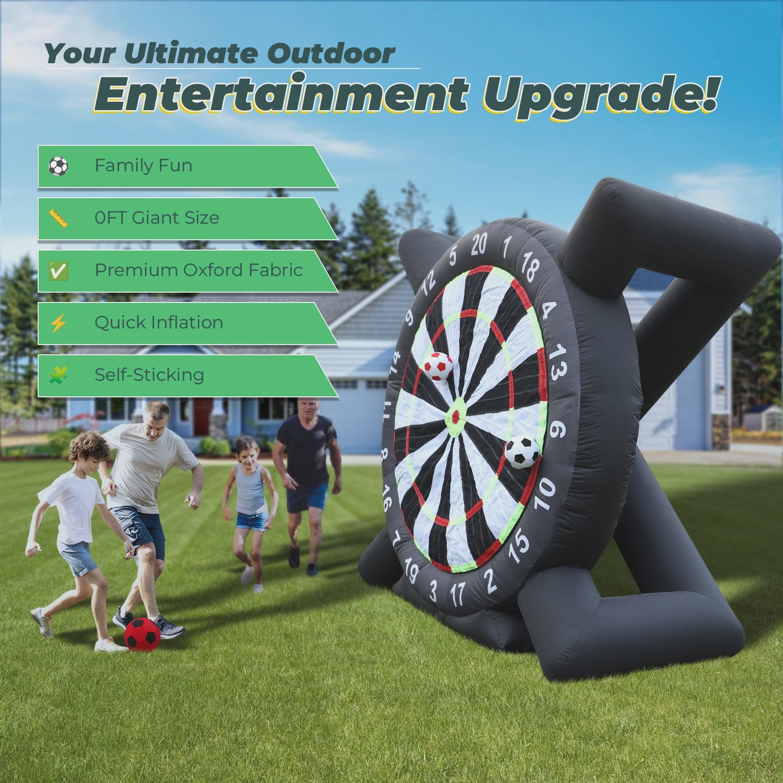 Gigantisch Opblaasbaar Voetbal Darts Bord - 3 Meter Hoog - Inclusief 8 Voetballen & Blower