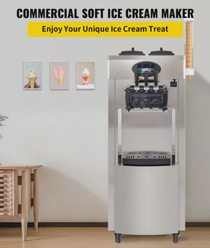 VEVOR Professionele Softijsmachine - 2+1 Smaken, 2200W, 20-28L/U