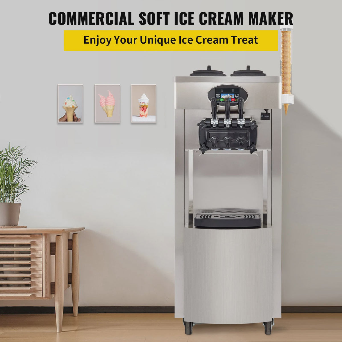 VEVOR Professionele Softijsmachine - 2+1 Smaken, 2200W, 20-28L/U