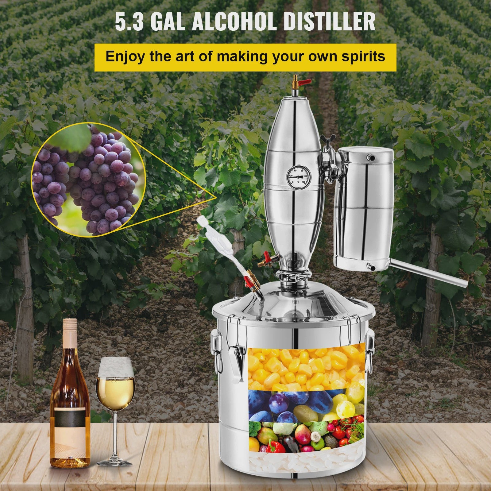 VEVOR Roestvrij Staal Alcohol Distilleerder Kit - 20L/30L/50L/70L - Voor Wijn, Bier & Moonshine