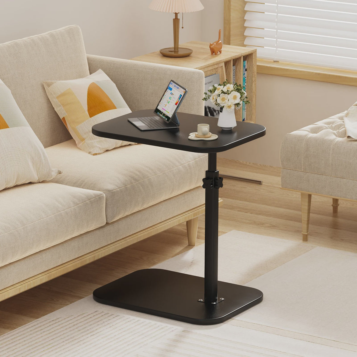 Verstelbare en Draaibare Bijzettafel - C-vormig Koffietafel voor Sofa en Bed
