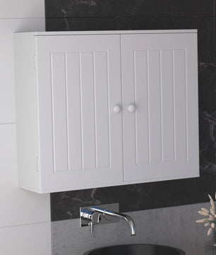 Houten Wandkast Badkamer met Dubbele Deuren - Wit - Ophangbaar & Vrijstaand - 60x50.3x15.2cm