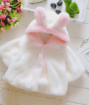Schattige Baby Meisjes Cape met Konijnenoren - Fleece Jasje voor Herfst/Winter