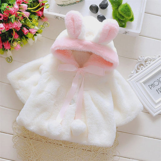 Schattige Baby Meisjes Cape met Konijnenoren - Fleece Jasje voor Herfst/Winter